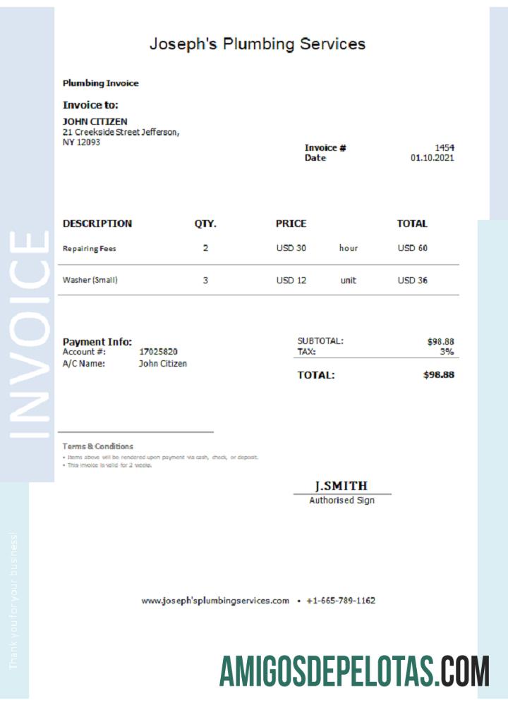 Fatura de serviços de encanamento de Joseph nos EUA baixar para verificação